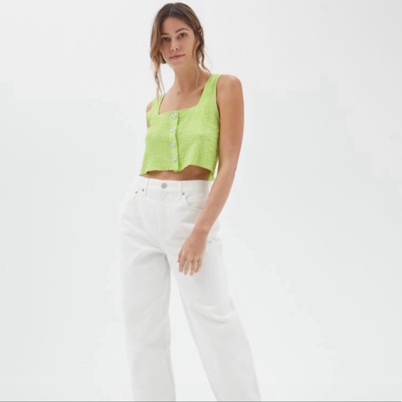 Urban Outfitters Neon Chartreuse Button Up Y2K 80s Tank Top - Picture 5 of 11